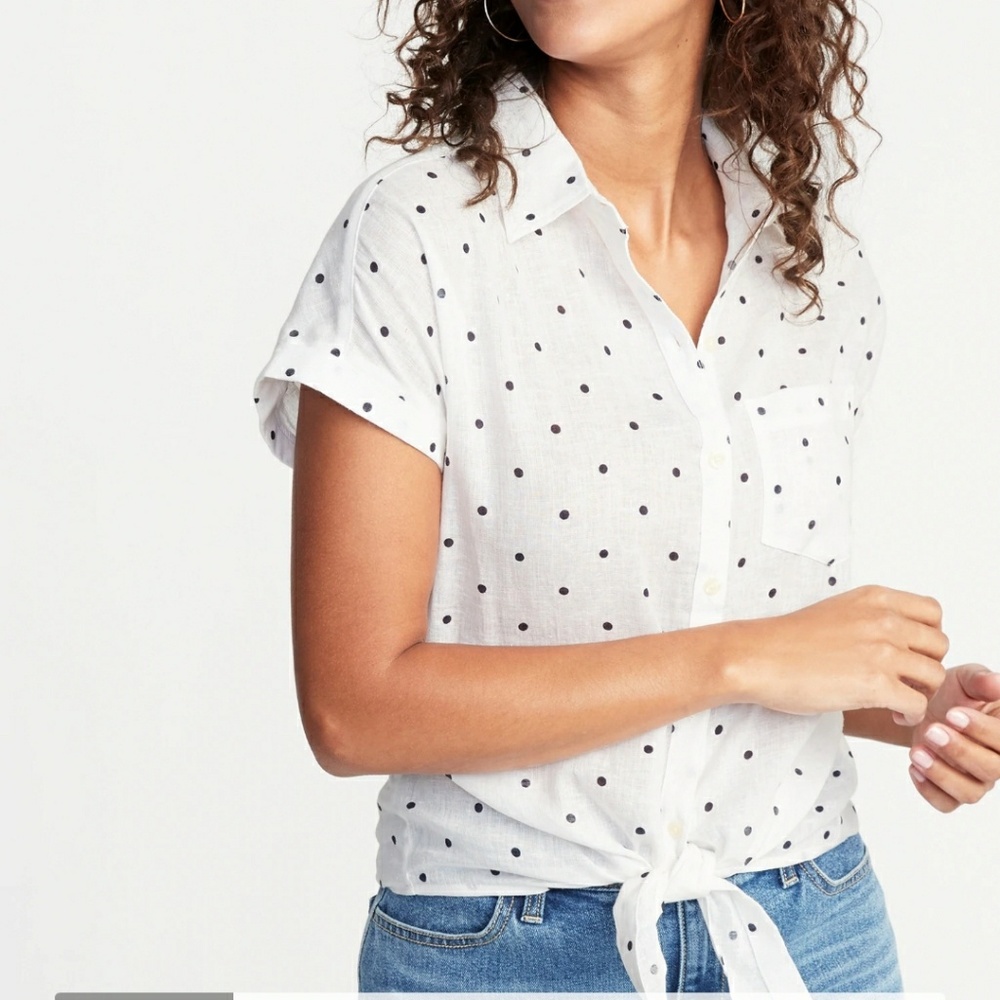 Old Navy Linen Blend Tie Front Shirt Size L